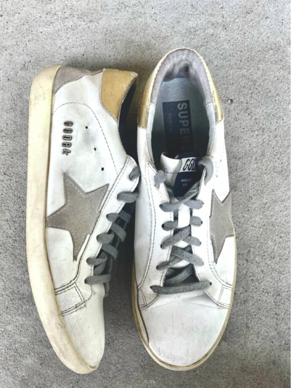 Golden goose White Leather Sneakers with Gray Star and Gold Heel Tab